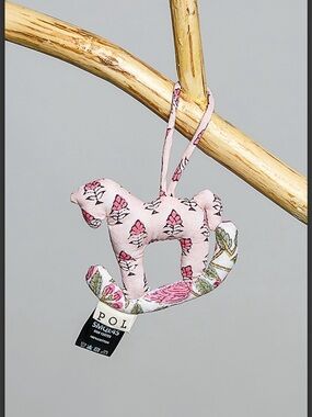POL SMQE45 Floral Rocking Horse Ornament/Bag Charm. Hand Block Printed. NWT